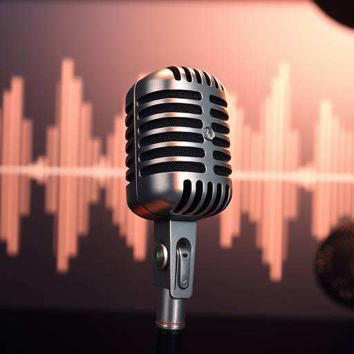 En dynamisk mikrofon foran et lydbølge-bakteppe, representerer reklame voiceover tjenester.