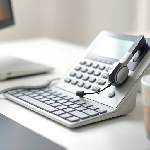 Et telefonsystem tastatur med et headset, representerer IVR og telefonsystemer.